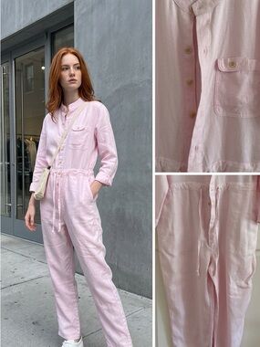 Alex Mill Pink Linen-Blend Button-Front Jumpsuit